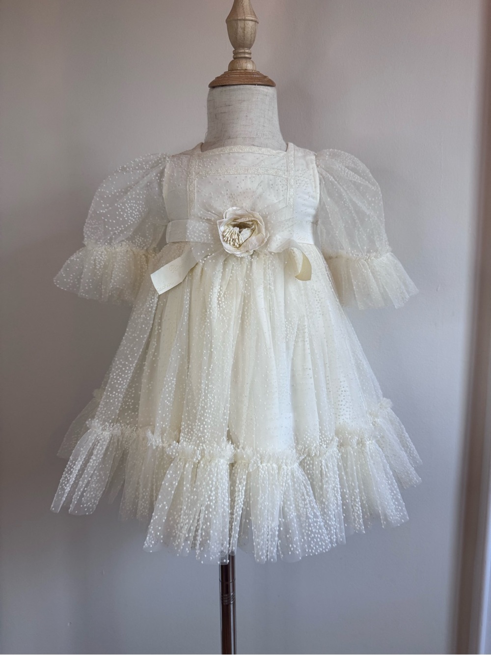 Patachou Ivory Tulle Dot Puff-Sleeve Party Dress for Girls